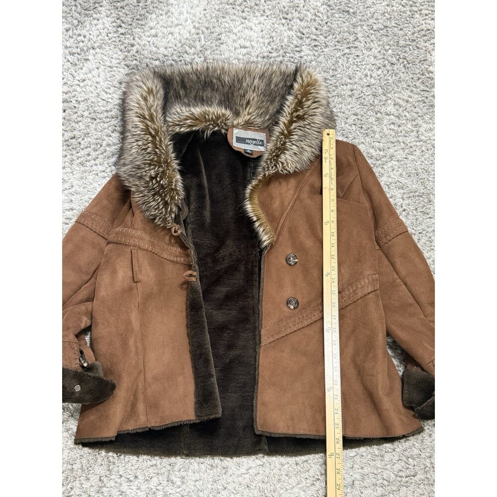 Y2K Neyelle Brown Faux Suede Jacket Faux Fur Collar Trim Penny Lane Coat Size L - Picture 10 of 12